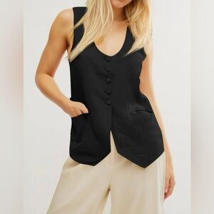 Women’s Linen Black Sleeveless Button Vest Size Small